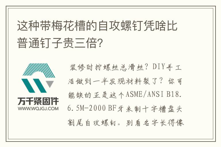 這種帶梅花槽的自攻螺釘憑啥比普通釘子貴三倍？