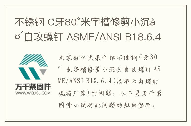 不銹鋼 C牙80°米字槽修剪小沉頭自攻螺釘 ASME/ANSI B18.6.4